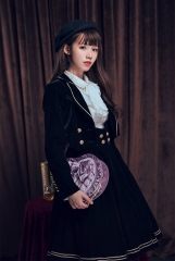 Rainbowy -Top Student- Black Velvet Corset JSK + Black Velvet Short Jacket + Match Blouse
