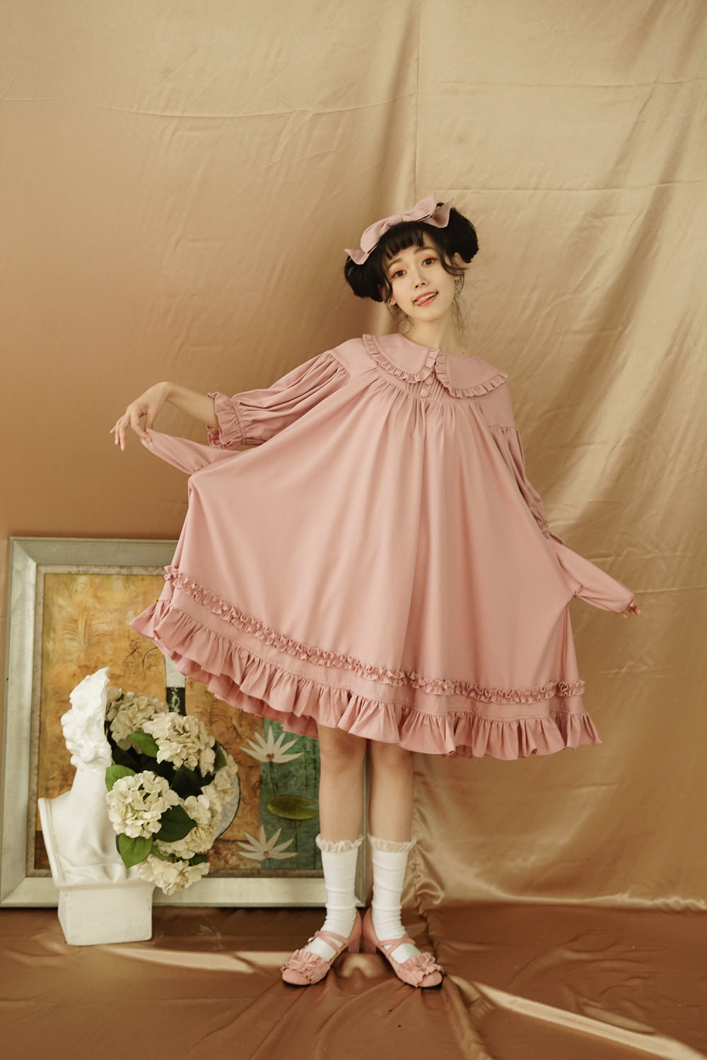 chiffon peter pan collar dress Pure Love Unicolor Chiffon Mid-length Sleeves Peter Pan Collar Classic  Lolita OP Dress