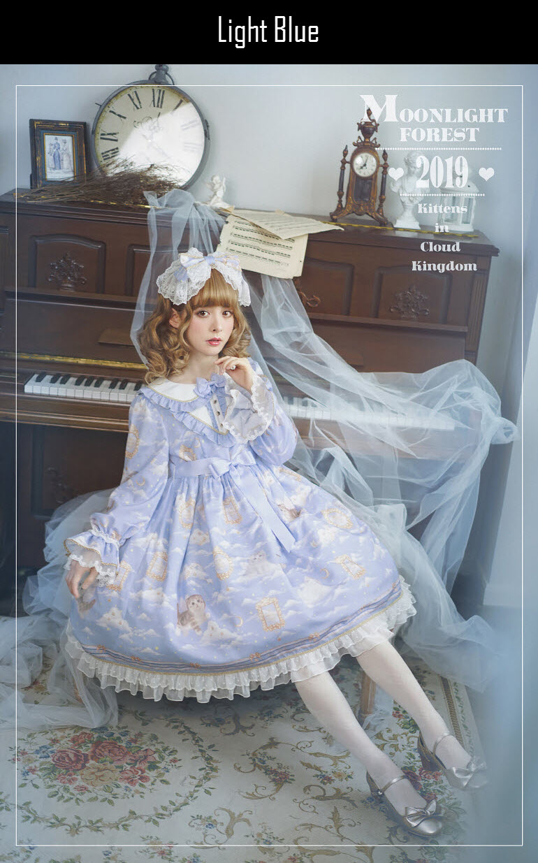 Moonlight Forest -Kittens in Cloud Kingdom- Lolita OP Dress (Long