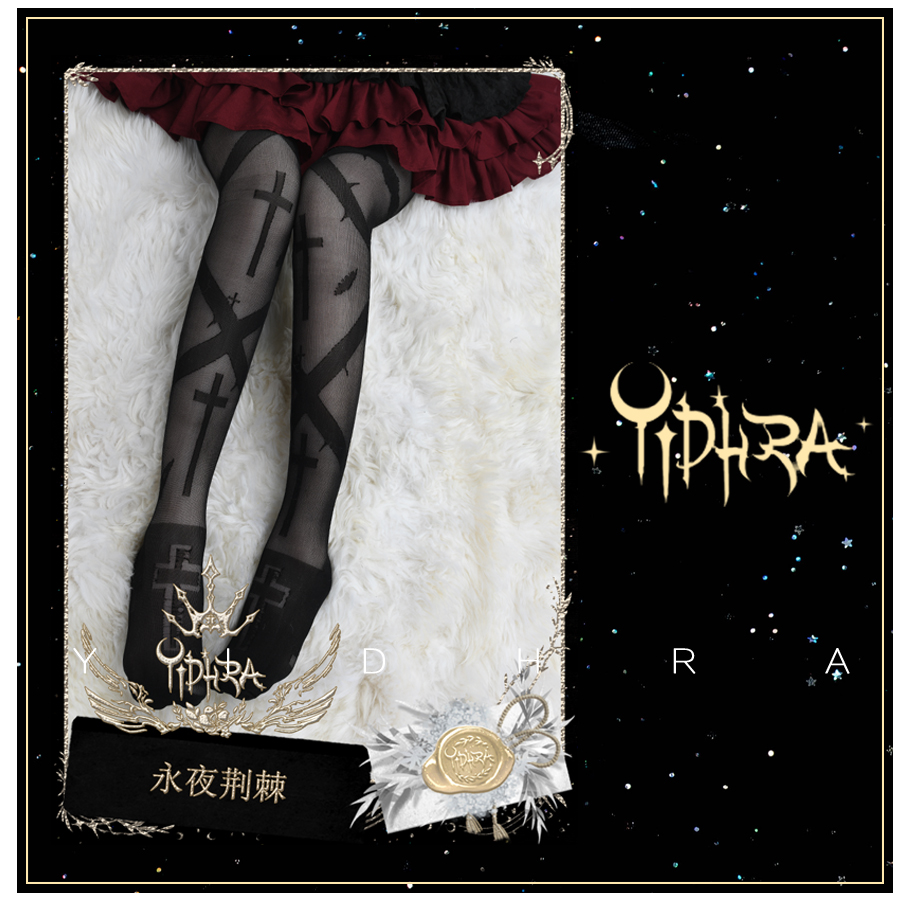 Yidhra -Thorns Cross- Gothic Lolita Thigh High Socks