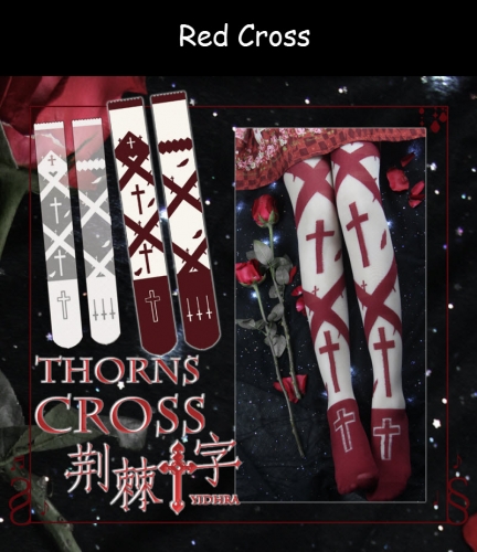Yidhra -Thorns Cross- Gothic Lolita Thigh High Socks