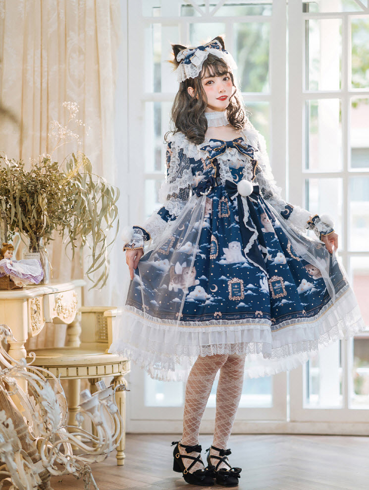Moonlight Forest -Kittens in Cloud Kingdom- Lolita OP Dress (Hime