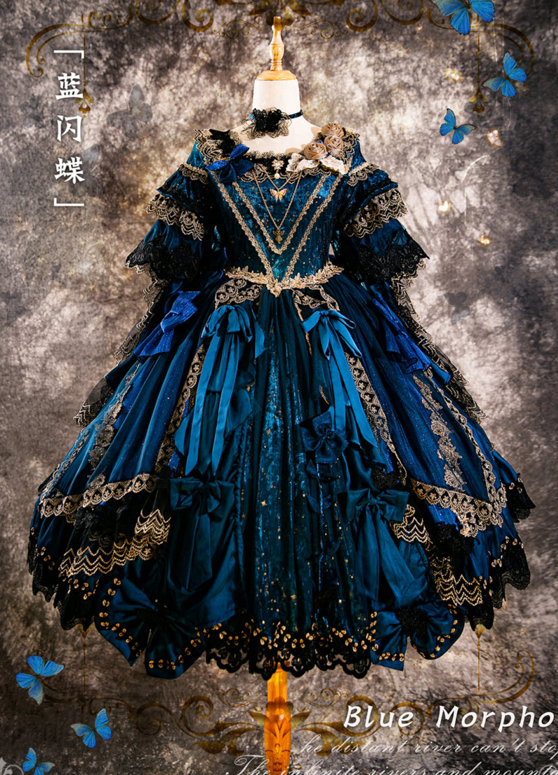 Bramble Rose -Blue Morpho- Long Version Lolita OP Dress Set