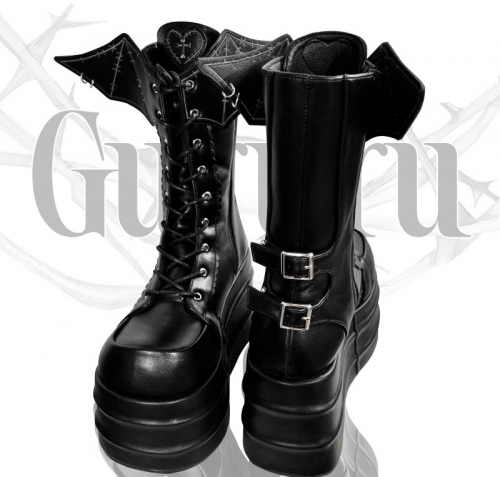 GURURU Punk Gothic Buckle Thick Leather Platform Shoes – Edgy