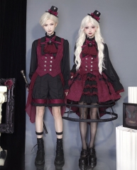 CastleToo -The Devil Twins- Black X Red Colorway Gothic Ouji Lolita Blouse, Vest, Shorts and Skirt