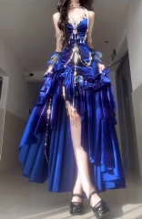Mystery of the Siren Velvet Fishtail Slit Backless Long Dress and Matching Shoes