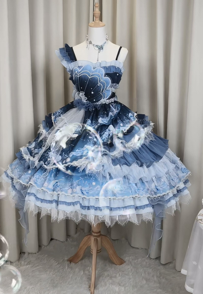 YingLuoFu -Deep Sea Jellyfish- Vintage Classic Lolita Jumper Dress and Matching Accessories YingLuoFu -Deep Sea Jellyfish- Vintage Classic Lolita Jumper Dress and Matching Accessories