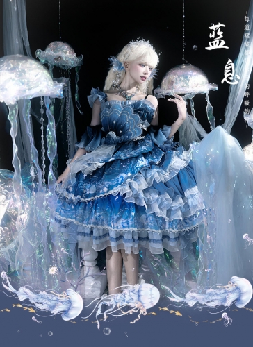 YingLuoFu -Deep Sea Jellyfish- Vintage Classic Lolita Jumper Dress and Matching Accessories YingLuoFu -Deep Sea Jellyfish- Vintage Classic Lolita Jumper Dress and Matching Accessories