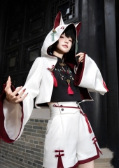 Princess Chronicles -White Fox- Hanfu Style Hooded Short Jacket, Sleeveless Blouse and Short Pants