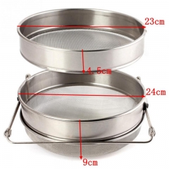 ST-01  Honey Tools Stainless Steel Bilayer Honey Filters Strainer Network Stainless Steel Screen Mesh Filter Beekeeping Tools 24cm