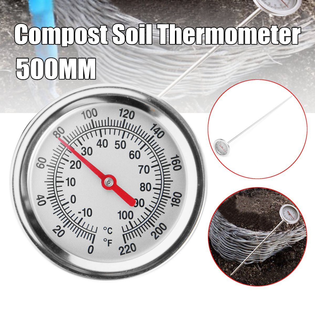 Dial Compost Thermometer, Stainless Steel Probe, 500mm - PSE - Prigge,  23,80 €