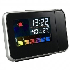 YH-8190 Black Digital LCD Screen Weather Station Forecast Calendar Projector Snooze Alarm Clock 2 Modes Plastic Housing