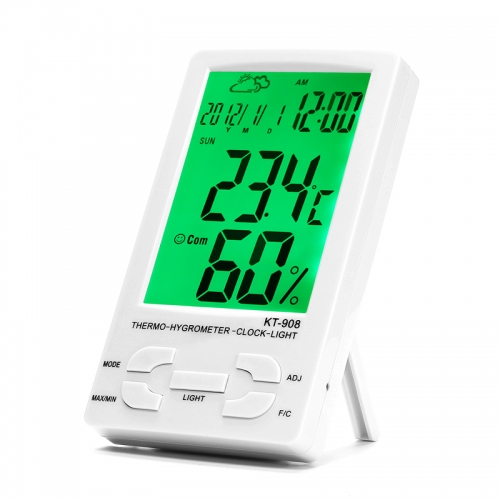 KT-908 Digital LCD Thermometer Hygrometer Electronic Temperature Humidity Meter With Alarm Clock And Calendar for Indoor Outdoor