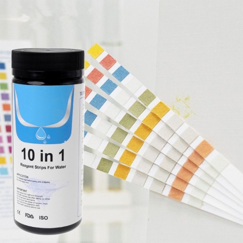 YH-10IN1 10-in-1 Water Test Strips Reagent Strip for Water Quality Analyzing Testing with 10 Analysis Residual Chlorine PH Total Alkalinity Hardness Iron Etc
