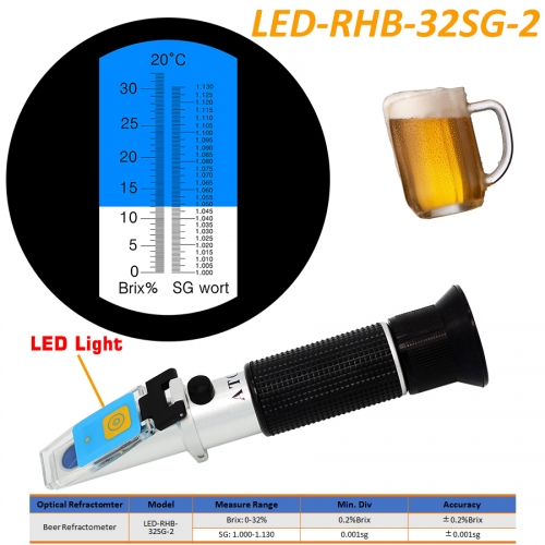 LED-RHB-32SG-2 ATC Beer 0-32% Brix WortSG:1.000-1.130 optical refractometer