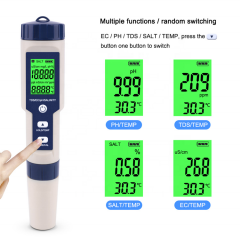 EZ-9909 5 in 1 TDS/EC/PH/Salinity/Temperature Meter water quality test pen Multifunctional waterproof salinity meter