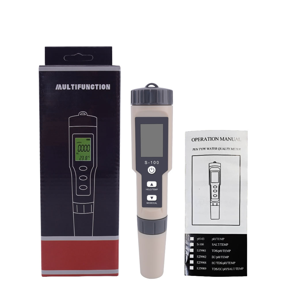 S100 4 in 1 TDS/EC/Salinity/Tem Meter Waterproof Salt Meter Digital Display Portable Salt TDS