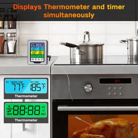 YH-TH008 Dual Probe Color Display Touchsreen Digital Oven Grill Barbecu  Cooking Kitchen Meat Thermometer for Cooking,Kitchen