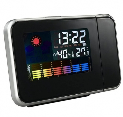 DT-06 Black Digital LCD Screen Weather Station Forecast Calendar Projector Snooze Alarm Clock 2 Modes Plastic Housing