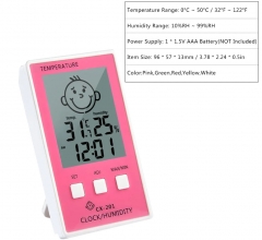 DT-CX201 3 in 1 Digital Clock Temperature Hygrometer Logger Meter Thermometre Higrometre Indoor Thermometer for Baby Room/ Bathroom