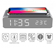 DT-70 Fast Wireless Charger LED Alarm Clock Phone Wireless Charger Charging Pad Thermometer For IPhone 11 Pro XS Max X 8 Plus