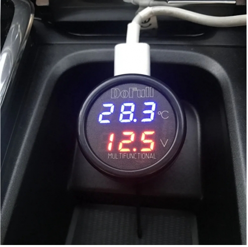 DF-001 USB Charger Digital Car Battery Voltage Voltmeter Temperature Meter Monitor for 12V and 24V Battery