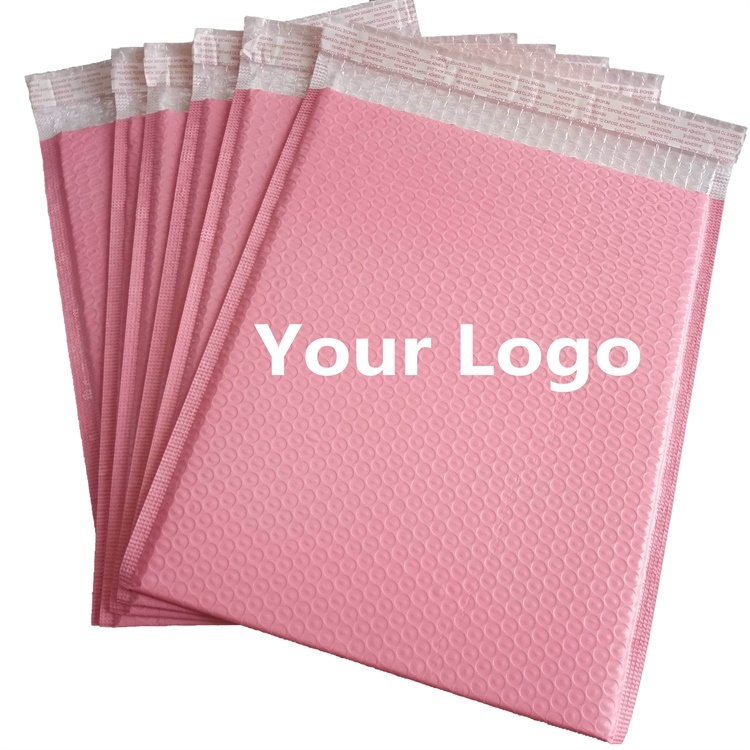 Eco Friendly Custom Waterproof Biodegradable Light Pink Poly Bubble Mailer Courier Bags Padded Envelopes With Own Logo