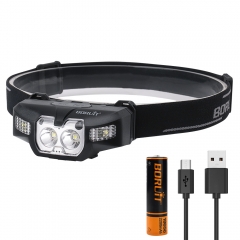 Boruit USB Mini Camping Flashlight Head Lamp Light, Outdoor Rechargeable Motion Sensor LED Headlamp For Helmet