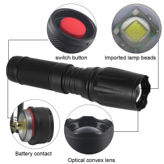 Wholesale led waterproof torch 1000 Lumen LED Rechargeable Zoom Torch FlashLight XM-L T6