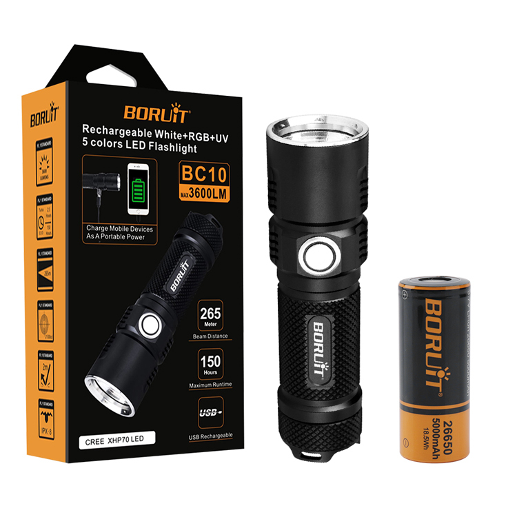 Boruit BC10 Most Powerful Aviation Grade Aluminum Alloy Flashlight XHP70.2 LED