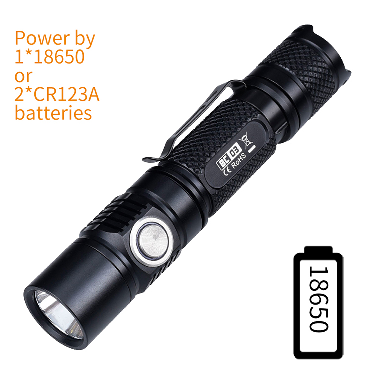Boruit BC03 Ultra Bright Self Defense Flash Light USB Rechargeable Mini Torch Led Tactical Flashlight