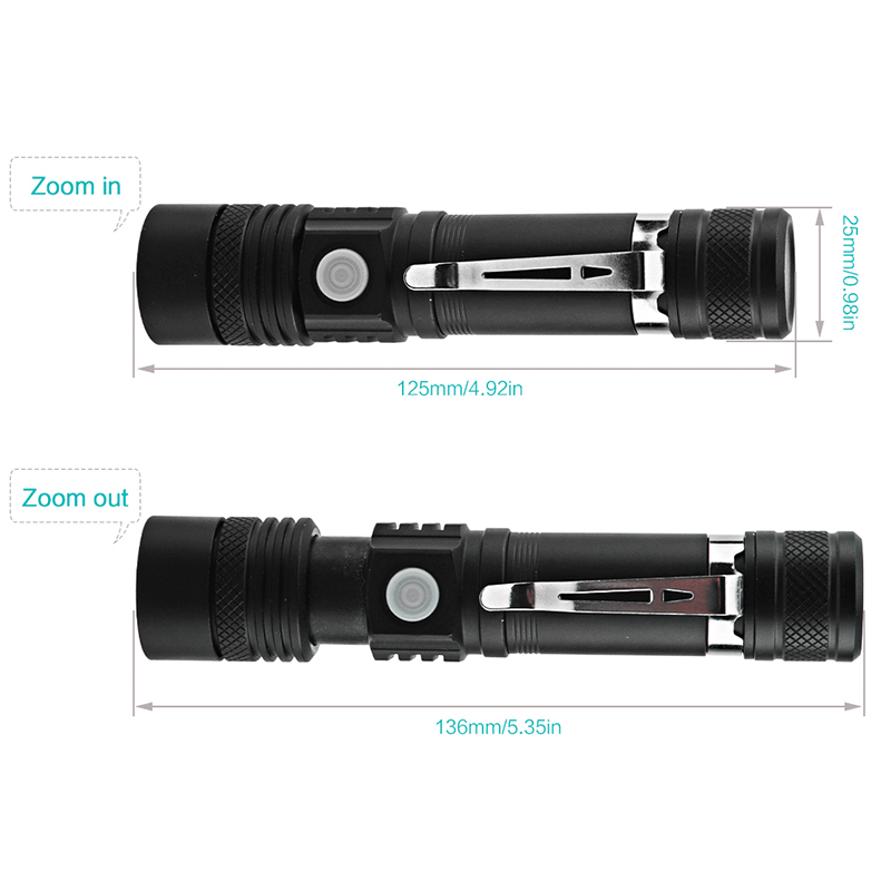 Portable XML T6 Flash Torch Light 1000 Lumens Zoomable 10W USB Rechargeable Led Flashlight