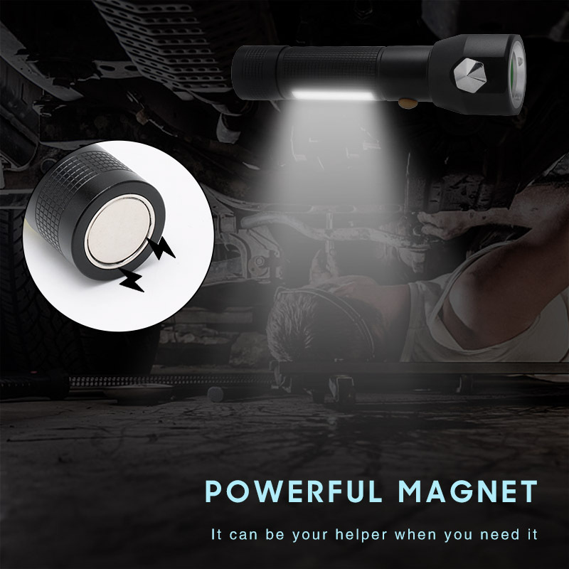 Best Seller Multifunction COB Magnet 18650 Rechargeable Flash light COB LED Torch Safety Hammer Flashlight