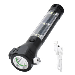 Solar Power Emergency Flashlight Safety Hammer Multi Function LED Torch