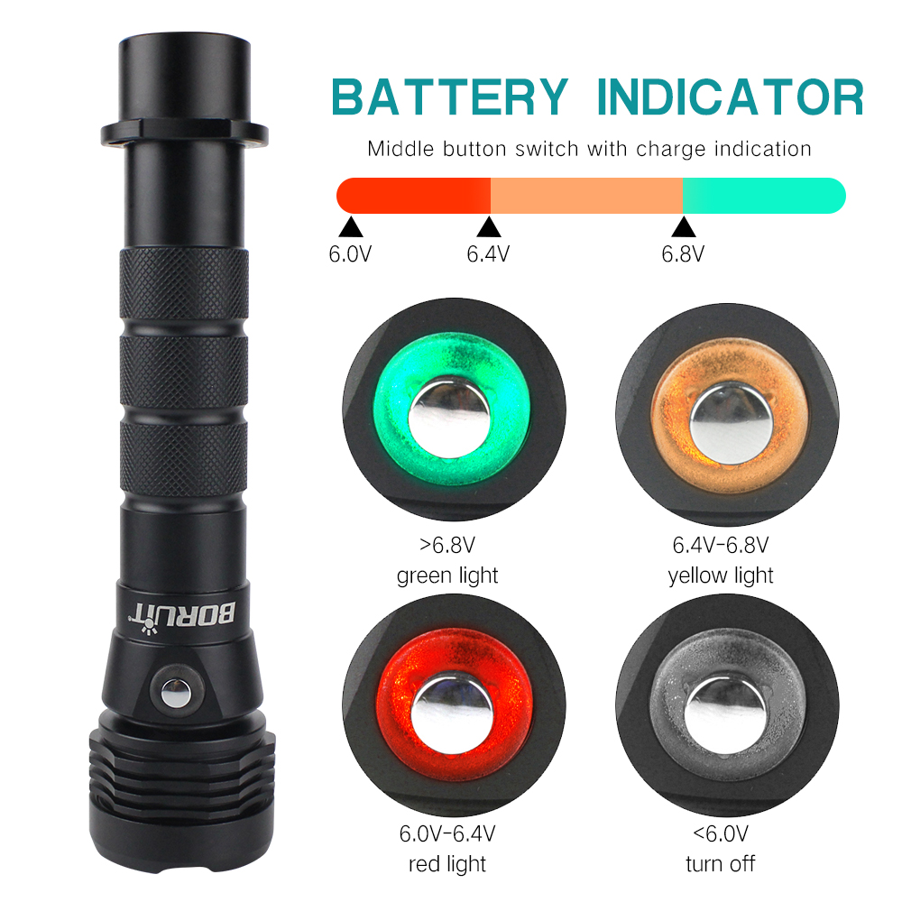 BORUiT Professional Diving Equipment XHP50 High Power IP68 Underwater Scuba Torch Light Diving LED Flashlight