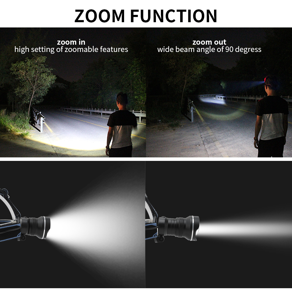 Zoomable 1000 Lumen T6 LED headlamp with 3 AAA Dry battery wide angle