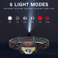 New Type Red Light Head Lamp, Sensor Switch USB Rechargeable 3W COB Headlamp Mini