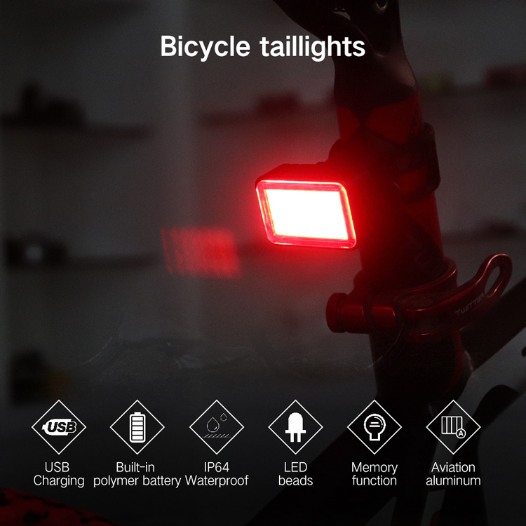 Intelligent Brake Night Riding Accessories Lamp COB LED USB Rechargeable Bicycle Rear Bike Light