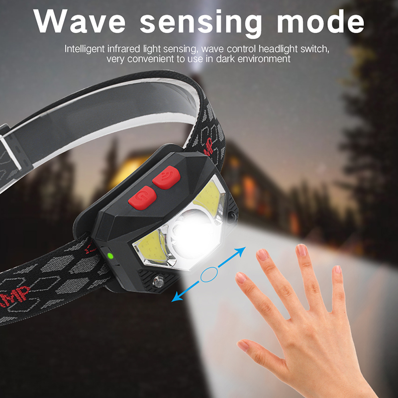 New Type Red Light Head Lamp, Sensor Switch USB Rechargeable 3W COB Headlamp Mini