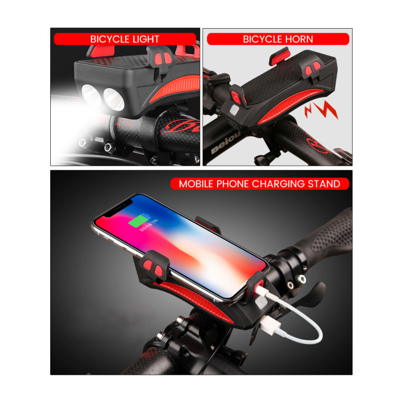 4 in 1 multi function bike light waterproof USB rechargeable bike accessories bicycle front light with horn
