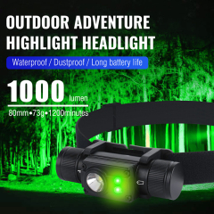 BORUiT HP500 High Power Type C LED Headlamp IPX6 Waterproof Rechargeable Headtorch for Camping Green Light For Hunting Headtorch