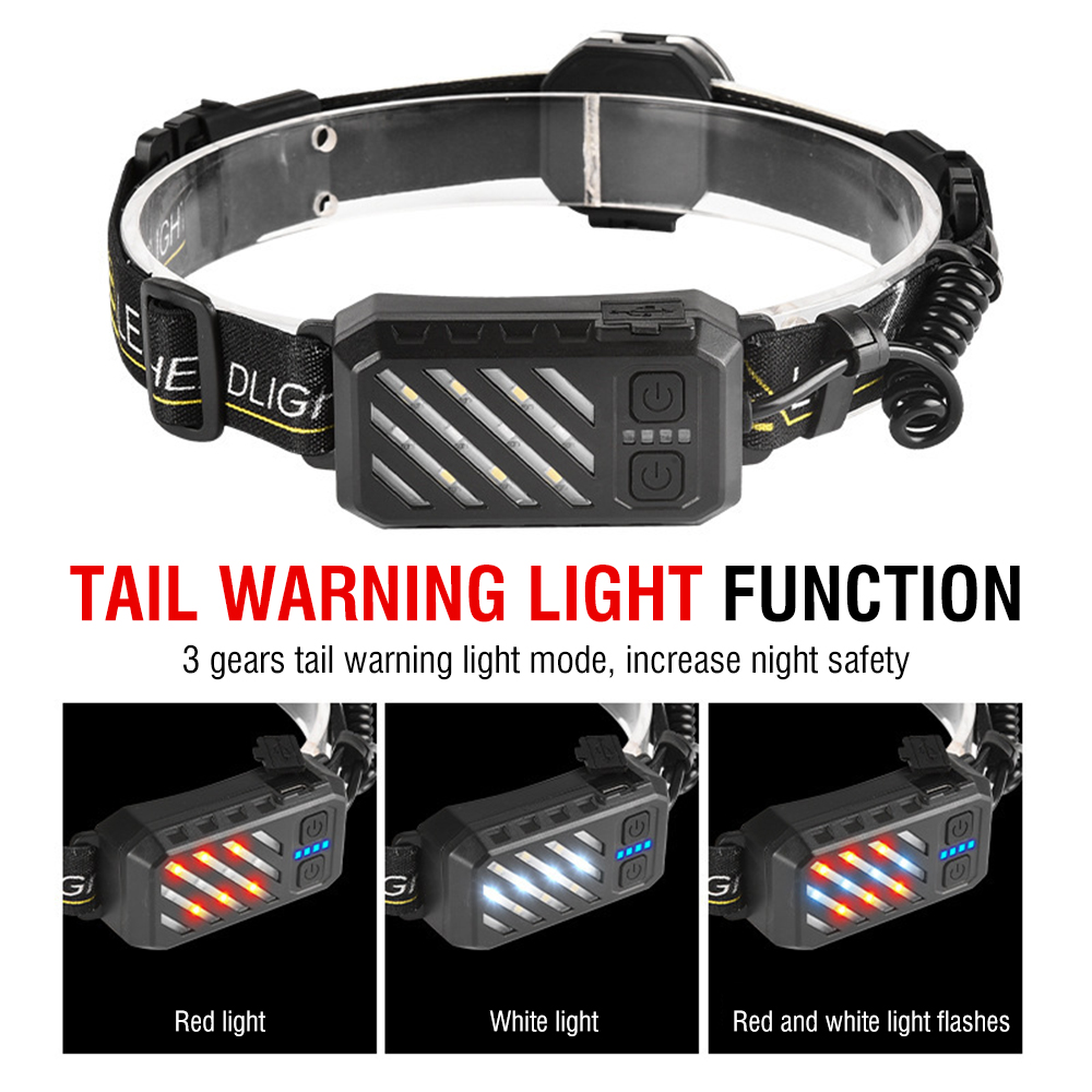 Outdoor Lightweight 500Lumen COB Super Bright Rechargeable Head Torch Waterproof Portable LED Headlights for camping running