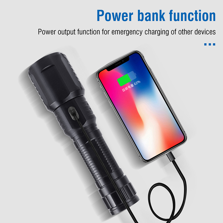 BORUiT 5000lm 500m Super Bright Zoomable Flashlight Portable Powerbank LED Flashlight Torch Lantern