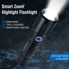 BORUiT 5000lm 500m Super Bright Zoomable Flashlight Portable Powerbank LED Flashlight Torch Lantern