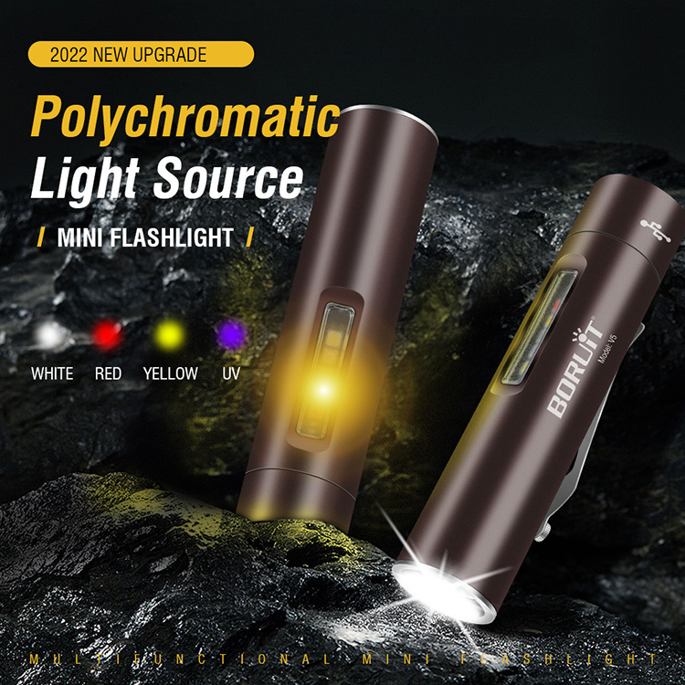 BORUiT V5 Portable EDC Flashlight Multi Color Rechargeable 500lm Hand Torch