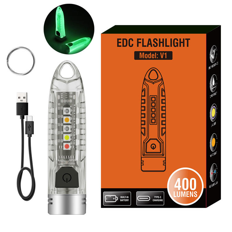 BORUiT V1 EDC Keychain Flashlight 400lm Type C Mini Flashlight IPX6 Waterproof Hand Torch