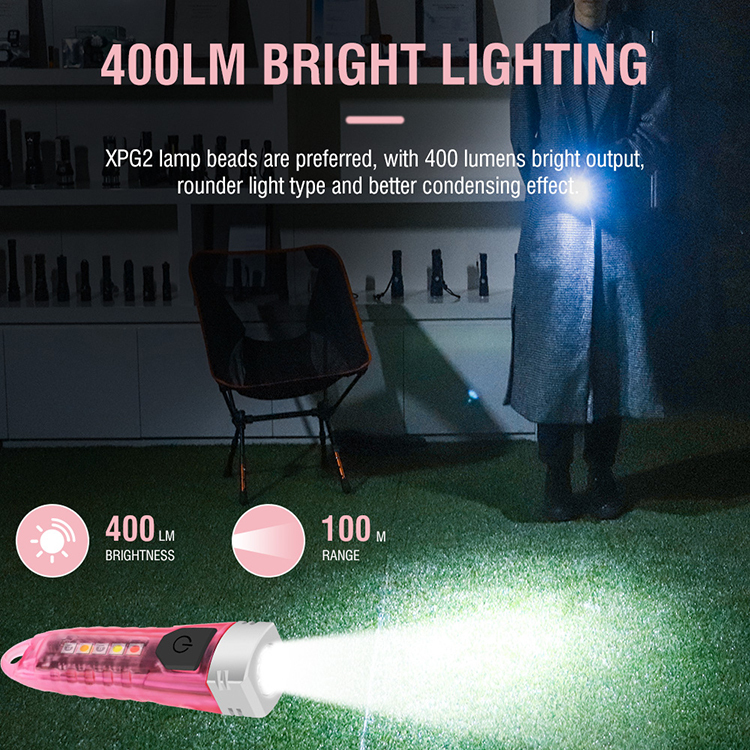 BORUiT EDC Keychain Flashlight V3 Pink Portable USB C Torch Light Cute Defensive Handheld Lantern