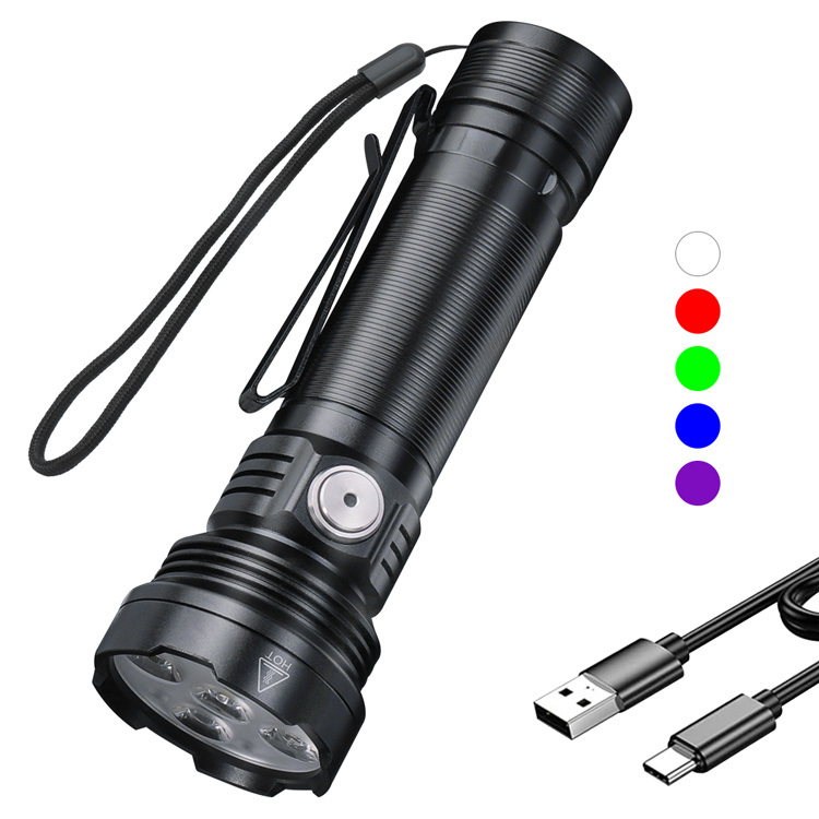 Boruit 2024 New Outdoor Mini Portable Five-Color Light IP67 Waterproof USB C Charging Flashlight with Two-way Clip