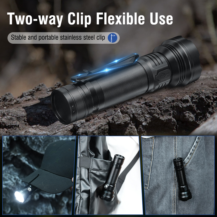Boruit 2024 New Outdoor Mini Portable Five-Color Light IP67 Waterproof USB C Charging Flashlight with Two-way Clip