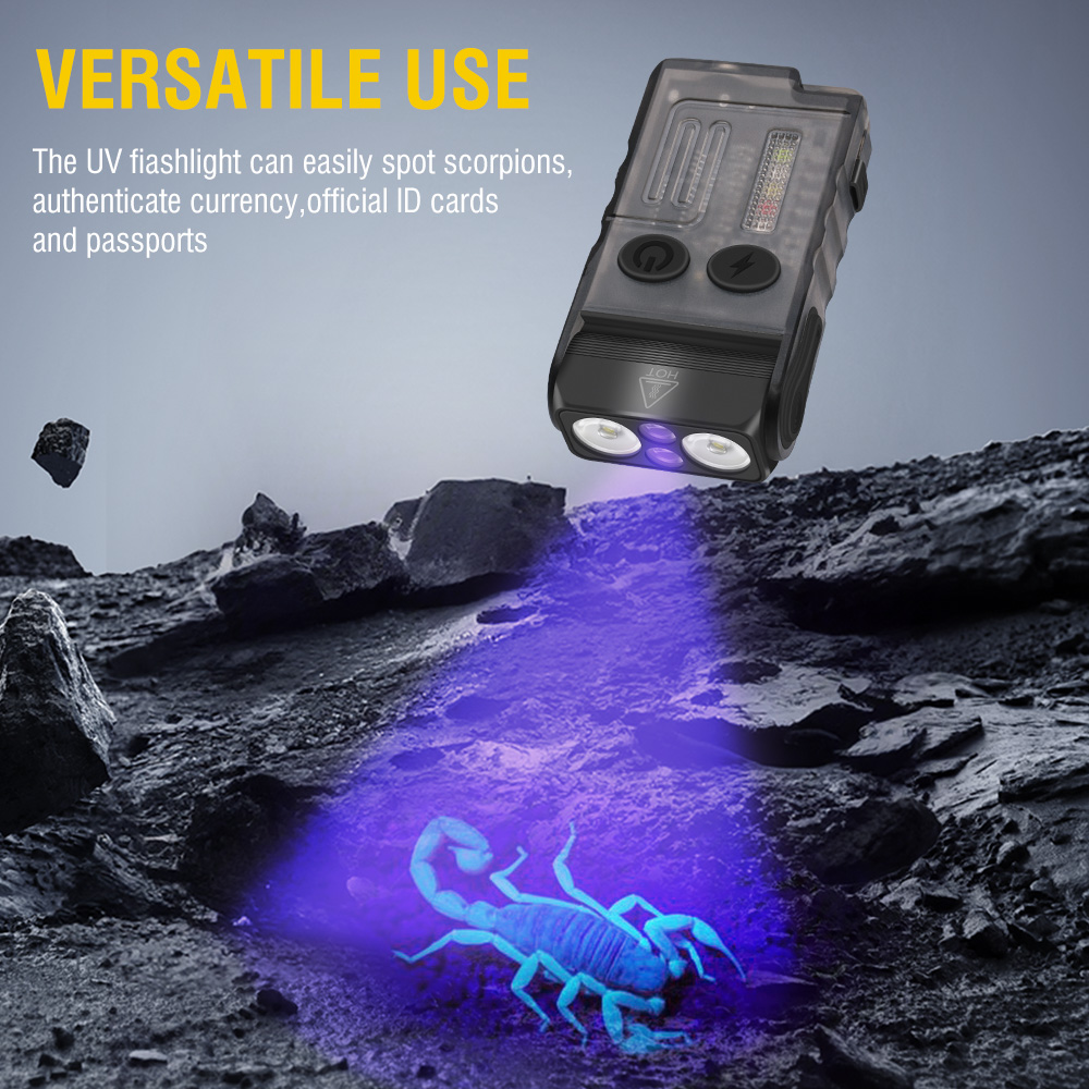 BORUIT V20-1 Small Powerful Flashlight 180 Degree Head Swivels Rechargeable Flashlight with 365 UV Light Magnetic Beeping Clip